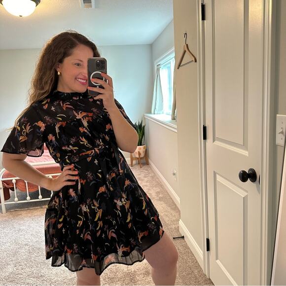 Anthropologie Corey Lynn Calter Black Silk Floral Organza Mini Dress Small - Picture 4 of 14